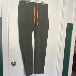 FIGS Olive Green Pants with Orange Drawstring